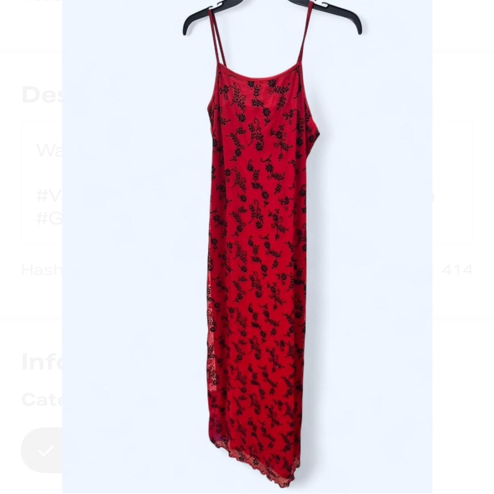 Vintage City Triangles Red & Black Floral Mesh Maxi Dress - Small